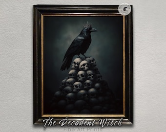 The Raven King Dark Printable Art, Gothic Black Bird Dark Academia Raven Skull Art Print, Occult Moody Wall Decor, Victorian Aesthetic Art