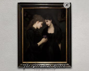 Viktorianische Sapphic Liebhaber Kunstdruck | Gothic Queer Romantik Wanddekor | Dark Academia Frauen Kunstwerk | Stimmungsvoller Romantischer Vintage Stil