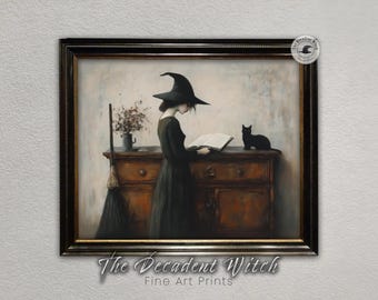 Witching Hour: Vintage Witch Painting, Halloween Decor Dark Academia Victorian Moody Witchy Decor, Gothic Style Wall Art, Digital Download