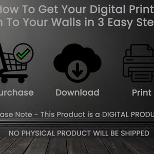 Peut inclure: Un graphique illustrant les trois &eacute;tapes pour obtenir des impressions num&eacute;riques sur vos murs&nbsp;: acheter, t&eacute;l&eacute;charger et imprimer. Le graphique pr&eacute;sente un panier d&rsquo;achat, un nuage avec une fl&egrave;che de t&eacute;l&eacute;chargement et une imprimante. Le texte "Veuillez noter&nbsp;: ce produit est un PRODUIT NUM&Eacute;RIQUE AUCUN PRODUIT PHYSIQUE NE SERA EXP&Eacute;DI&Eacute;" est en bas de l&rsquo;image.