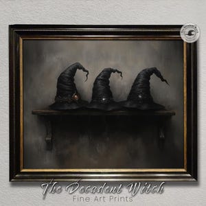 Witch Hat Wall Art Print | Gothic Halloween Decor | Vintage Occult Cottage Poster | Dark Academia Shelf Aesthetic | Moody Antique Download
