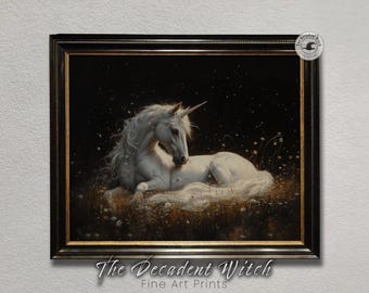 Dark Fantasy Printable Unicorn Painting, Magical White Horse Animal Art Print, Mythical Creature Art, Enchanted Horse Gift For Horse Lovers