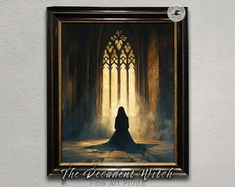 Gothic Kathedrale Wandkunst | Dunkle Academia Printable | Stimmungsvolle Kirchen-Fensterszene | Mittelalterliches Innendekor | Stimmungsvoller Digitaldruck