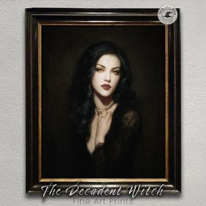 Gothic Vampiress Portrait Dark Romantische Weibliche Vampir druckbare Wandkunst, Stimmungsvolle viktorianische Gothic Wand-Dekor, Barock Femme Fatale Art Print