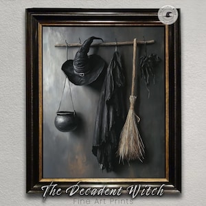 Dark Witchcraft Art Print, Witch Is Home Halloween Decor Gothic Wall Art, Vintage Witch Painting, Dark Academia Aesthetic Witchy Artwork
