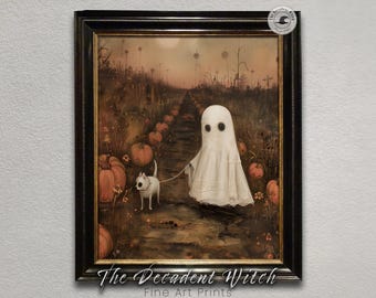 Oeuvre de chien fantôme avec patch citrouille | Impression fantaisiste de terrain d'Halloween | Décoration d'automne sombre Academia | Affiche gothique mignonne effrayante d'animal de compagnie de Zazzle.be Liste d'envies Vous avez des idées ? Téléchargement d'automne