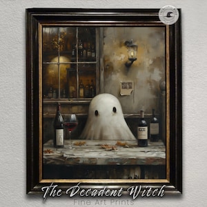 Vintage Ghost Painting Barry The Wine-O Halloween Wall Art Cute Ghost Artwork Dark Academia Decor Spooky Halloween Poster Digital Download