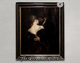Gothic Romance Art Print | Dark Victorian Lovers Painting | Haunted Love Wall Decor | Moody Romantic Fine Art | Dark Academia Aesthetic