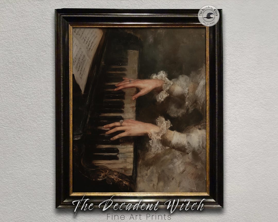 Vintage Piano Keys Printable Wall Art, Victorian Style Woman Playing ...