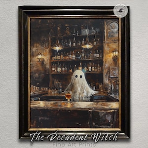 Vintage Ghost Printable Bar Art, Dark Academia Haunted Pub Ghost Painting, Gothic Wall Decor Spooky Halloween Print, Bar Cart Moody Artwork
