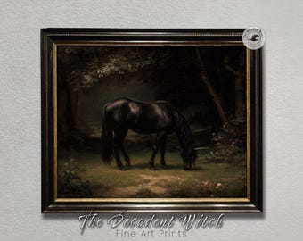 Dark Academia Unicorn Print | Gothic Mythic Creature Wall Art | Black Forest Poster | Enchanted Fantasy Decor | Moody Renaissance Aesthetic