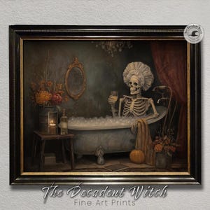 Skeleton Bubble Bath Art | Gothic Bathroom Wall Decor | Funny Halloween Skeleton Print | Spooky Bathroom Poster | Dark Humor Art Print
