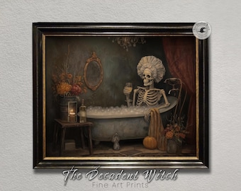 Skeleton Bubble Bath Art | Gothic Bathroom Wall Decor | Funny Halloween Skeleton Print | Spooky Bathroom Poster | Dark Humor Art Print