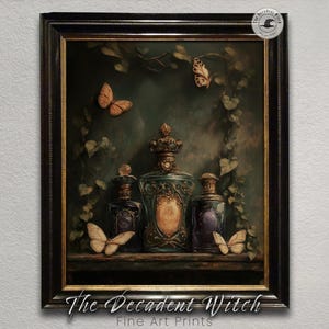Dark Academia Potion Bottle Wall Art | Gothic Butterfly Fantasy Print | Vintage Green Apothecary Decor | Moody Witchy Digital Download