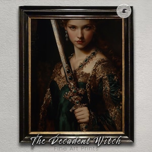 Victorian Master Sword Printable Art, Dark Princess Aesthetic Baroque Painting, Victorian Woman Dark Academia Gothic Wall Art Print