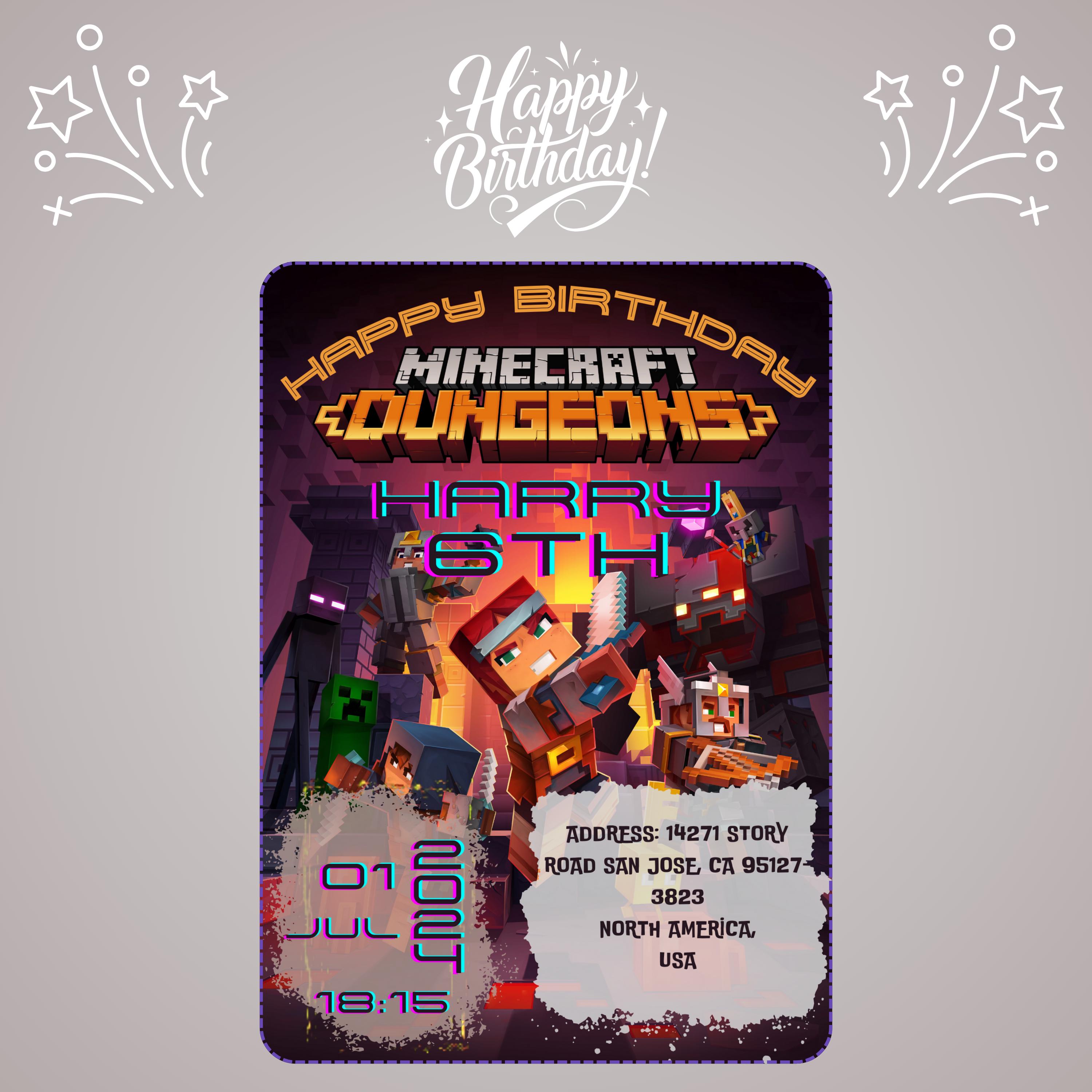 Minecraft Gamer Boy Invite – Editable via Canva