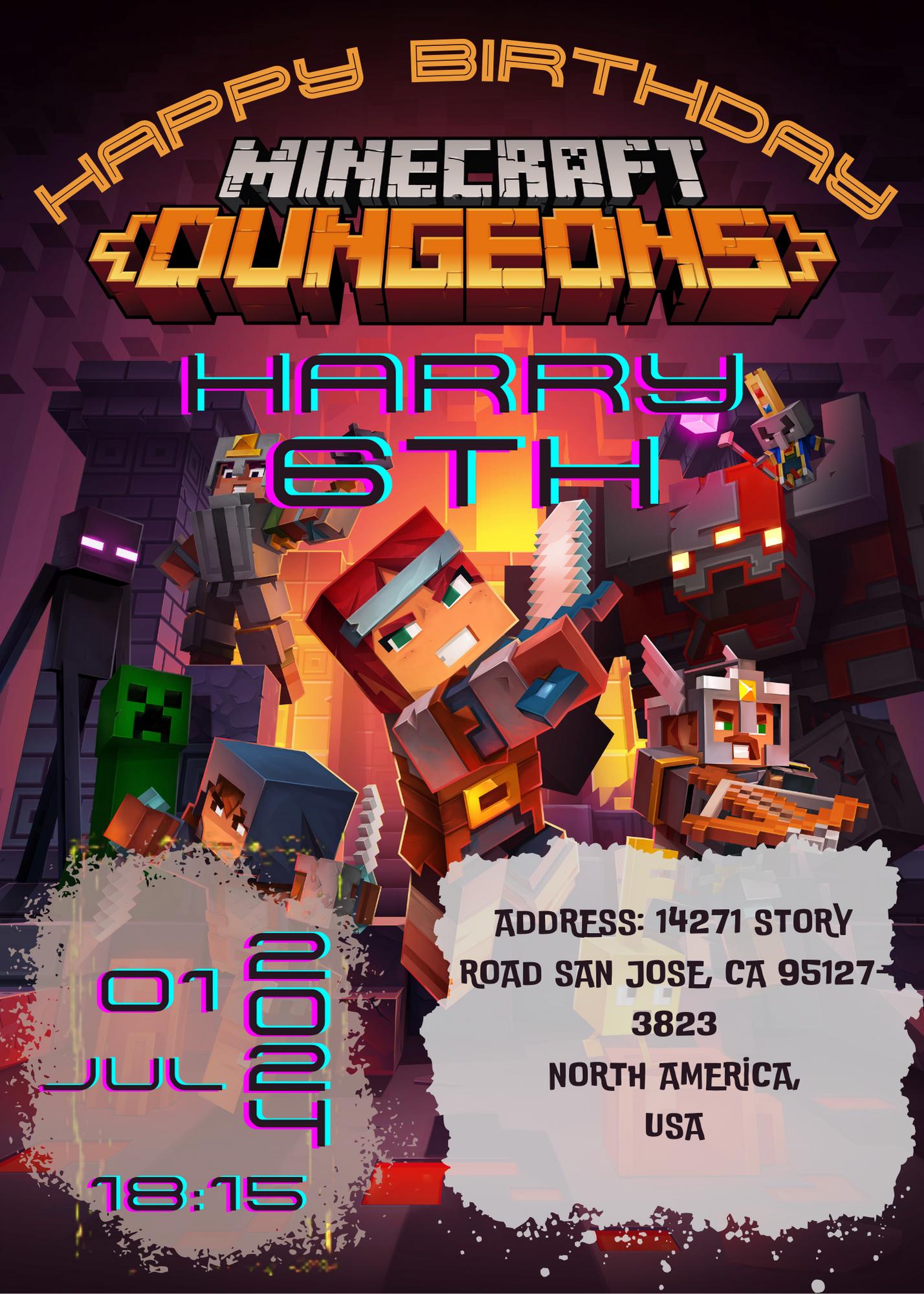 Minecraft Gamer Boy Invite – Editable via Canva