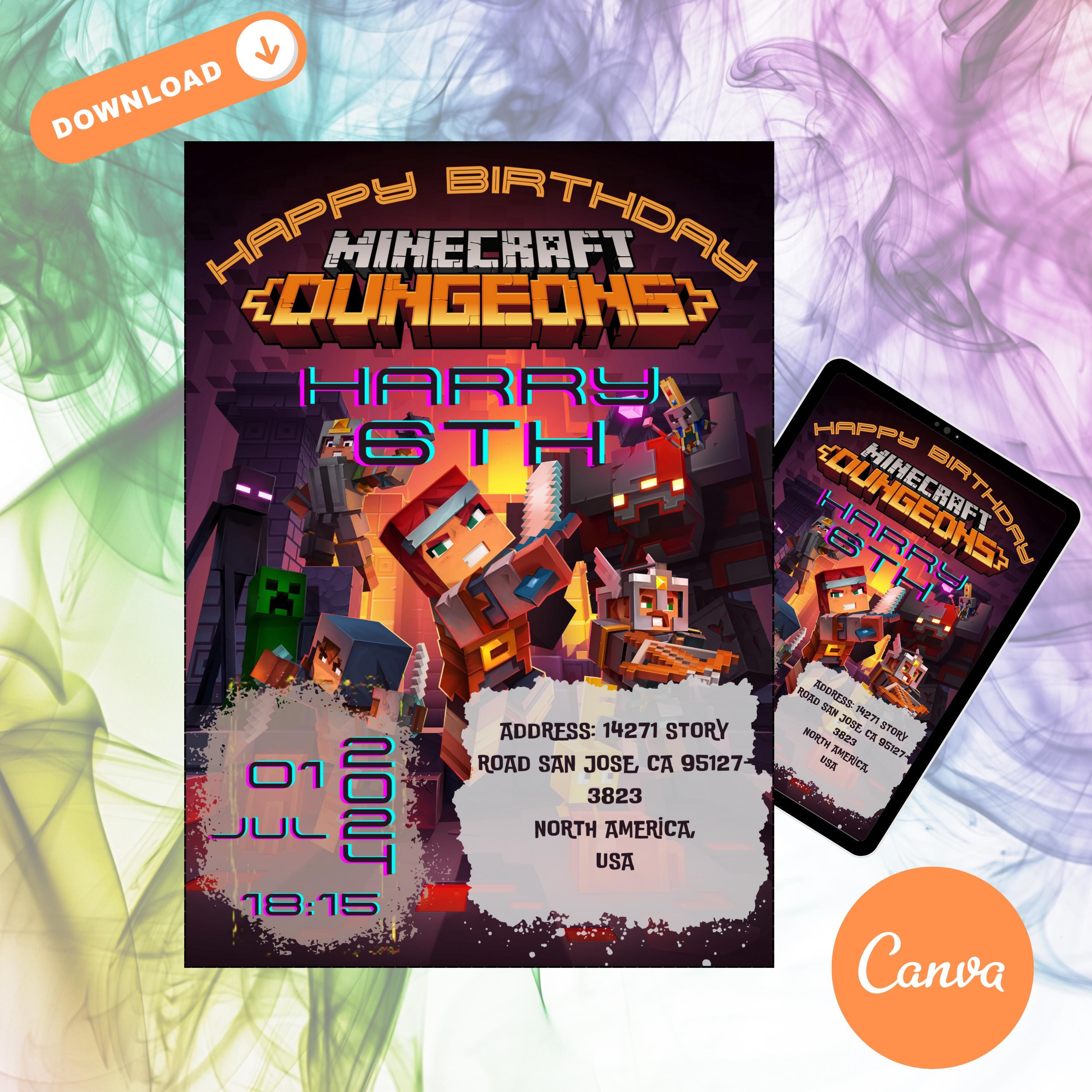 Minecraft Gamer Boy Invite – Editable via Canva