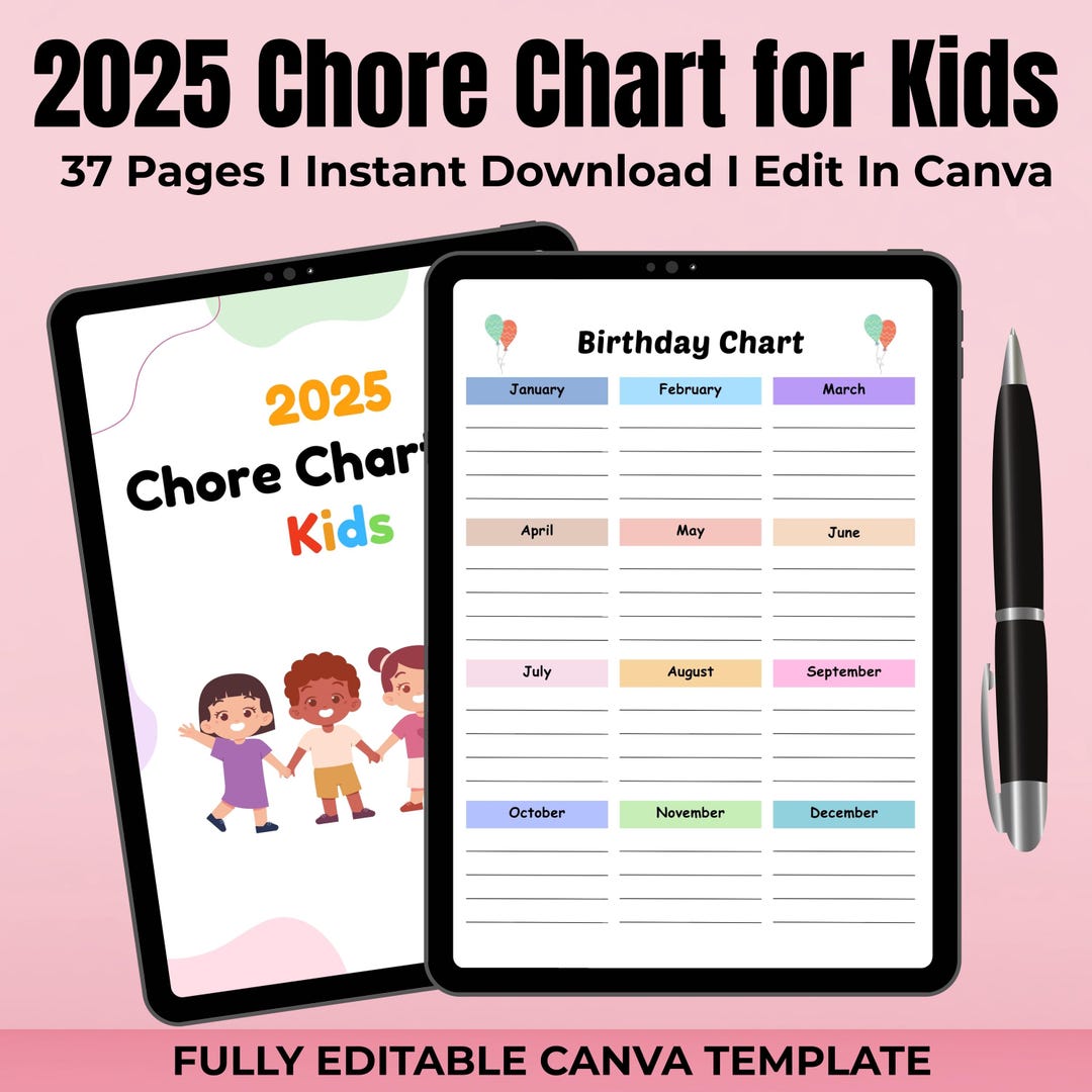 2025 Kids Chore Chart Bundle | Canva Editable, Activity Checklist (PDF ...
