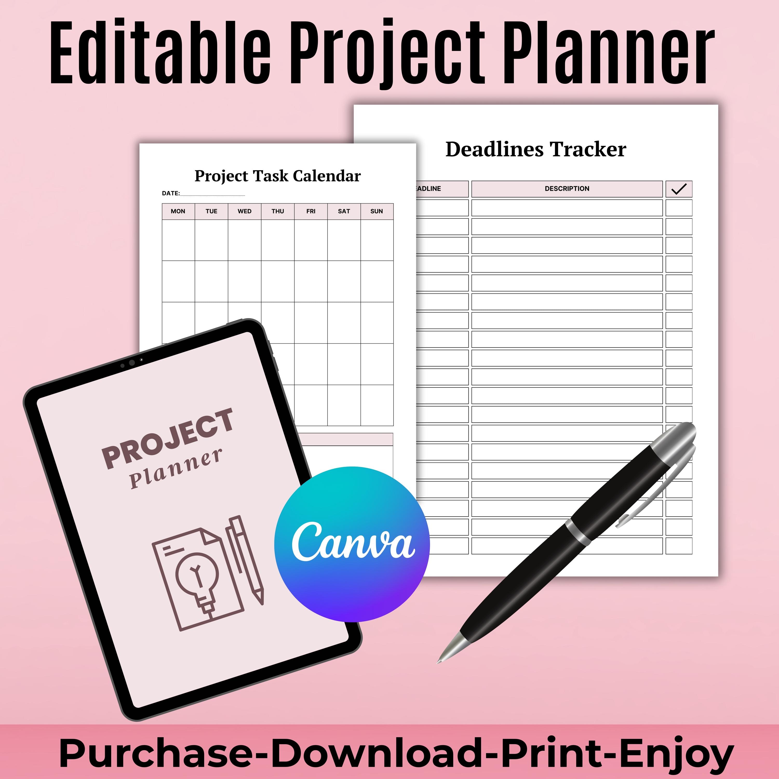 Editable Project Planner, Printable Project Planning Templates, Project ...