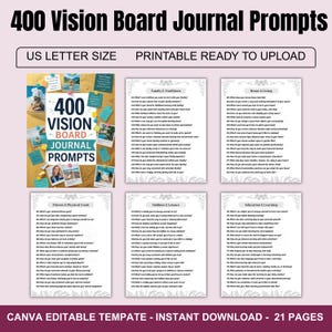 400 ideas para tableros de visión, imprimibles, minimalistas, para reflexiones, gratitud, inspiración, para manifestar tus sueños y establecer metas.