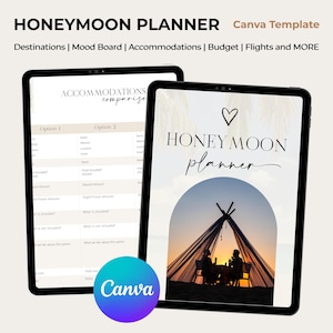 Honeymoon Planner, Digital Honeymoon Planner, Honeymoon Checklist, Printable Honeymoon Planner, Honeymoon Itinerary, Edit in Canva Templates