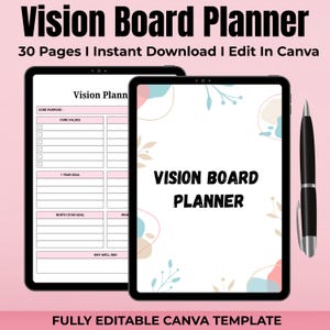 Vision Board Planner, Editable Canva Template for KDP, Goal Setting, Manifestation, Personal Growth, Productivity, Self-Care