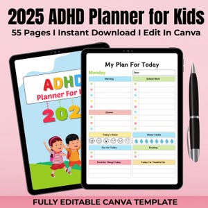 2025 ADHD Planner for Kids, Digital Planner for Children, ADHD Management Tool, ADHD planner, kids planner, 2025 daily planner, Focus tools