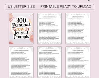 300 Personal Growth Journal Prompts | Canva Editable | Self-Discovery, Mindset, Confidence, Reflection, Gratitude, Goal Setting