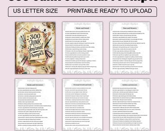 300 Junk Journal Prompts, Creative Scrapbooking Ideas (Canva Editable, PDF)