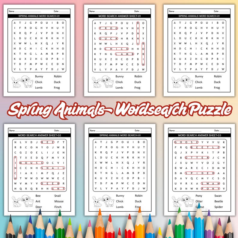 Spring Animals Word Search Puzzle, Kids Educational Activity (PDF) - Etsy