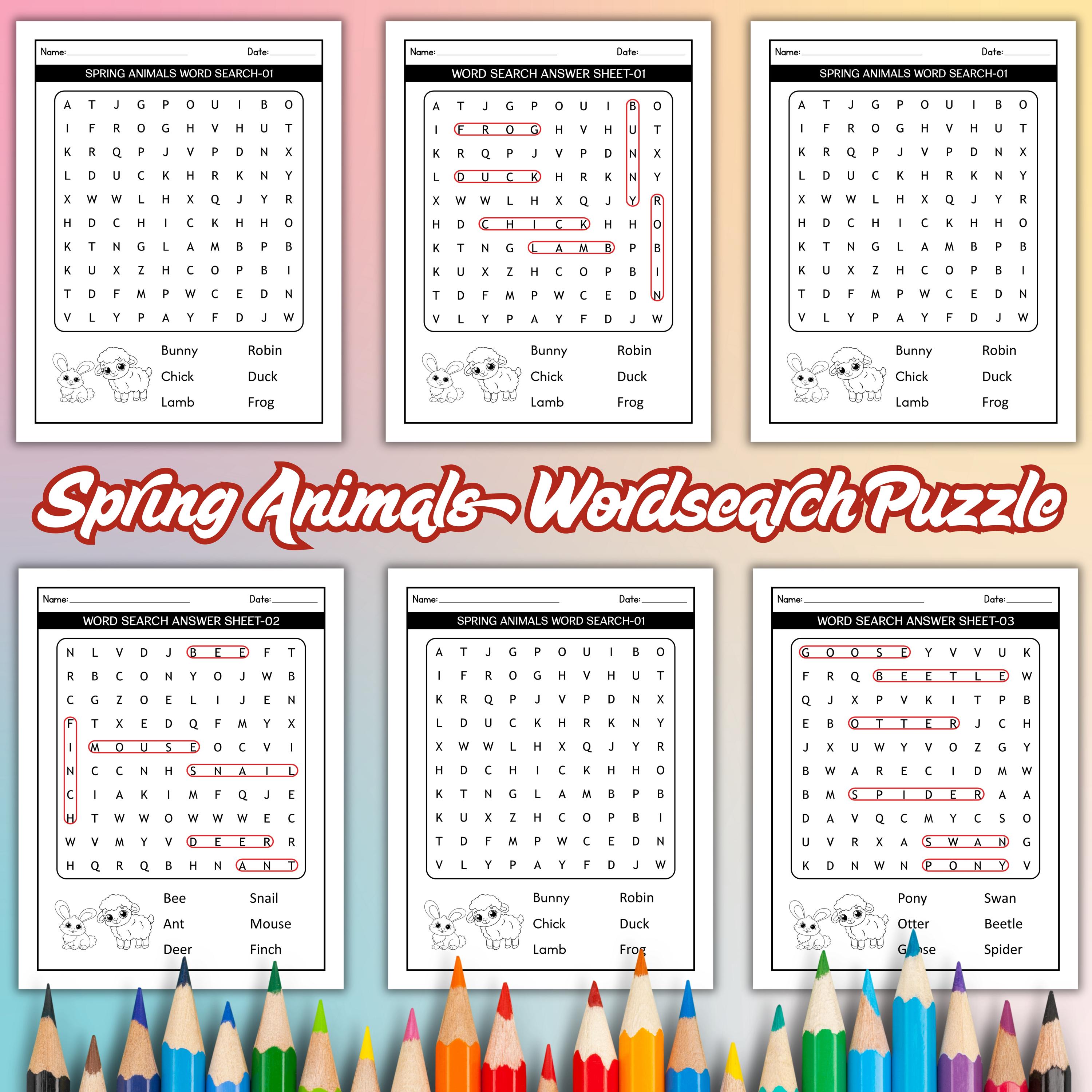 Spring Animals Word Search Puzzle, Kids Educational Activity (PDF) - Etsy