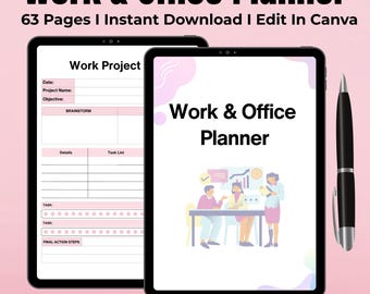 Office Work Planner, Meeting & Task Tracker (Editable Canva Template)