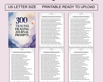 300 Trauma Healing Journal Prompts, Editable Canva Template (Digital Download)