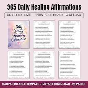365 tägliche Heilung Affirmationen, bedruckbar, Journal, minimalistisch, Selbstfürsorge, psychische Gesundheit, Reflexionen, Worte der Affirmationen, Wachstum