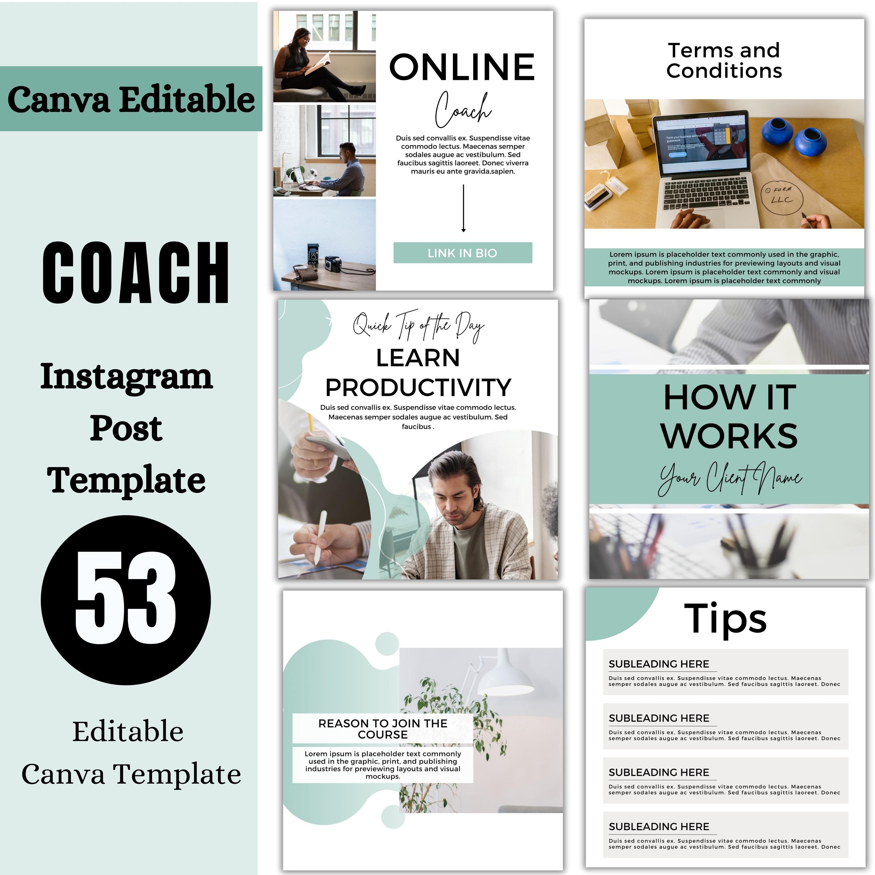 Coach Instagram Post Templates | Canva Editable Social Media Toolkit - Etsy