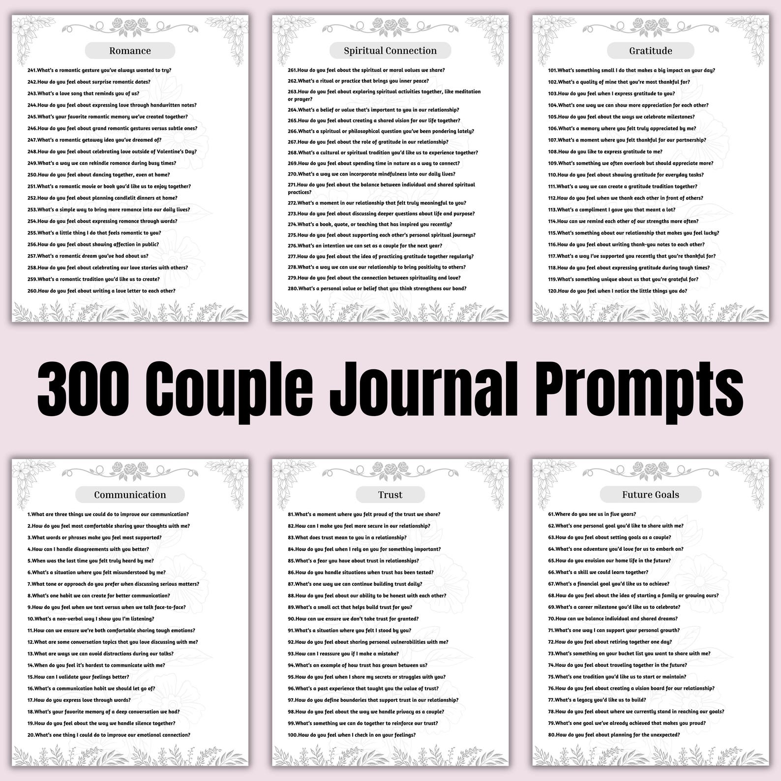 300 Couple Journal Prompts , Printable, Journal, Minimalist, Love, Relationship, Wellness ...