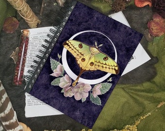 Comet Moth -  Spiral Bound Hardcover Art Journal / Notebook / Sketchbook - Lunar Moth - Moon - Spiritual - Grimoire - Book of Shadows