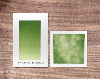 Summer Meadow - Yellow Green Handmade Watercolor Paint - Half Pan - Semi Granulating