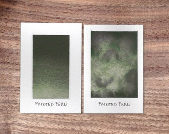 Painted Fern - Purple Green Handmade Watercolor Paint - Color Separating - Granulating - Half Pan