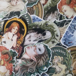 QUEDA DE PREÇO - Conjunto de adesivos de fantasia - Fada, Deusa, Lua, Coruja - Caveira de Corvo - Cobras - Corvo - Art Nouveau - espiritual - Bruxo