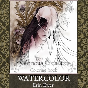 Watercolor Coloring Book - Mysterious Creatures - Fantasy - Adult Intermediate - Dark - Spiritual - Animal