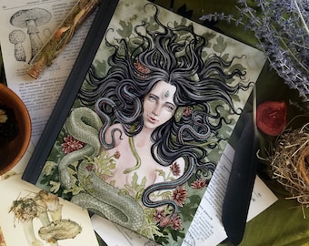 Journal en serpentine / carnet / carnet de croquis - sorcière - serpent - art fantastique - déesse - méduse - grimoire - livre des ombres