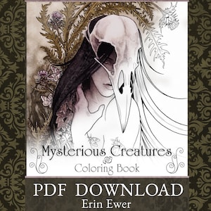 DIGITALE Ausmalbuch - Mysterious Creatures PDF Download- Fantasy - Erwachsene Fortgeschrittene - Dunkel - Spirituell - Tier