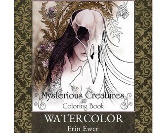 Watercolor Coloring Book - Mysterious Creatures - Fantasy - Adult Intermediate - Dark - Spiritual - Animal