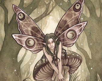 Mushroom Fairy - Watercolor Fine Art Print (Matted)