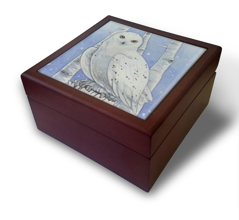 Snowy Owl Tile Keepsake Box