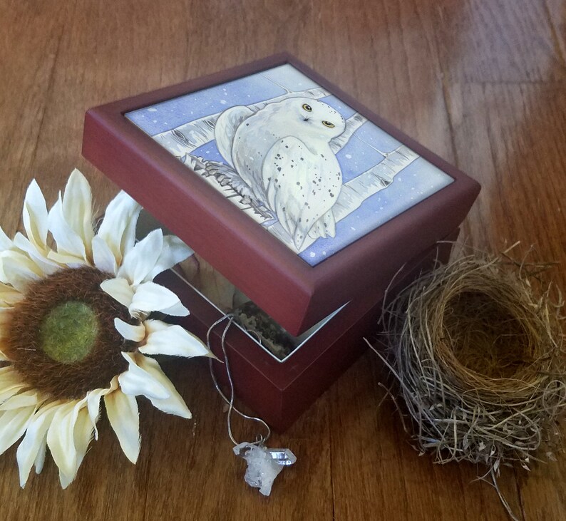 Snowy Owl Tile Keepsake Box