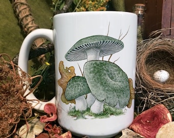 Green Russula Ceramic Mushroom Mug - 11oz 15oz - Coffee Tea - Cottage Core - Goblin Core