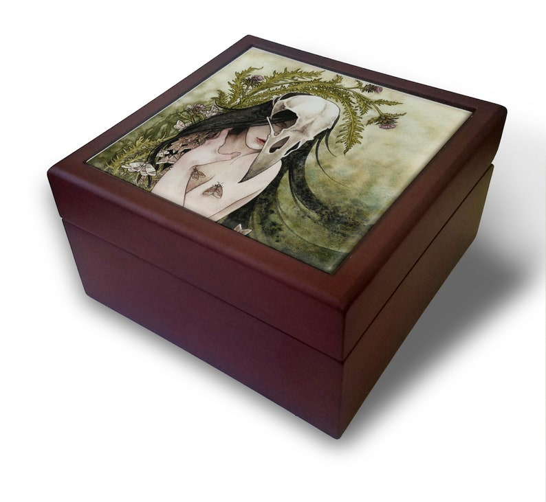 Raven Skull and Thistle Clutch Tile Keepsake Box